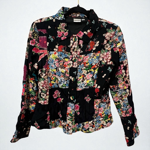 Mohito Women’s Vintage Inspired Patchwork Floral Blazer Jacket Black Boho Small - Picture 15 of 16